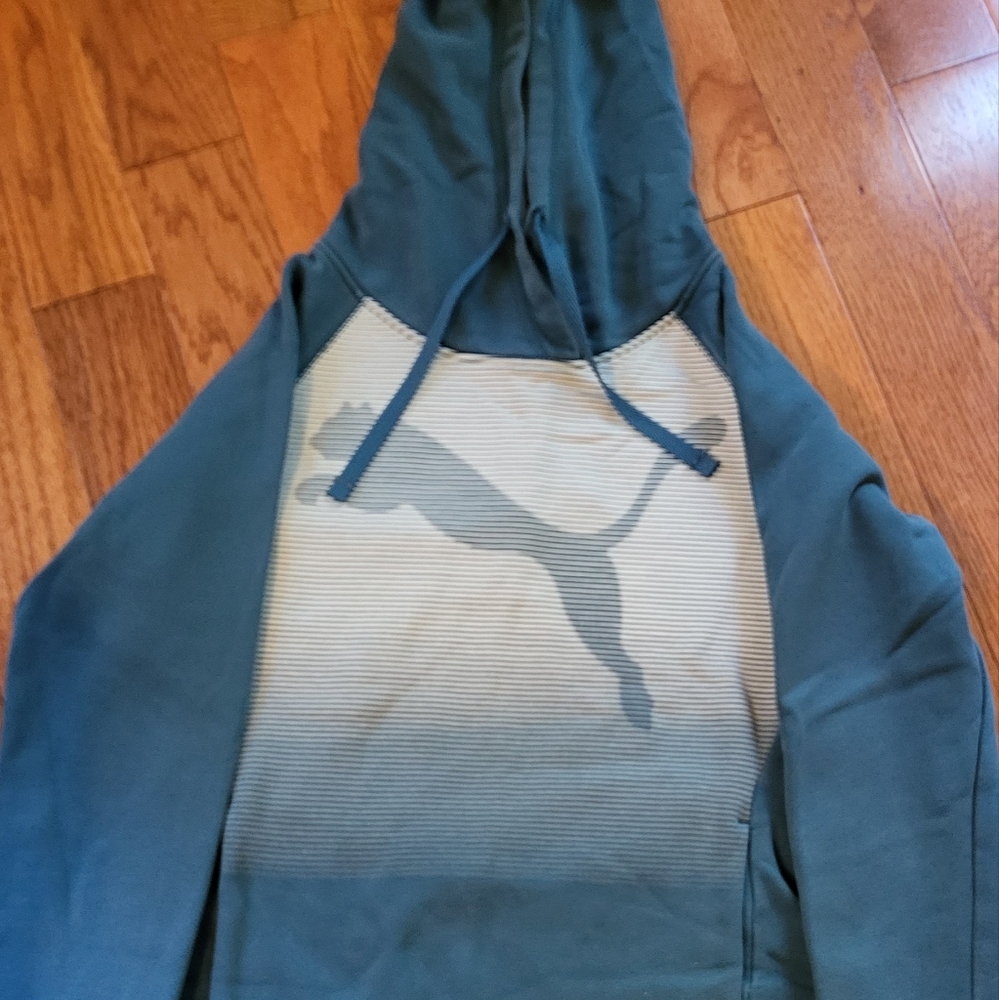 Puma Boyfriend Kangaroo pocket Hooded Teal sweatshirt size Small